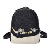Floral Sequin Backpack Women Shining School Bag Teen Love Handbag