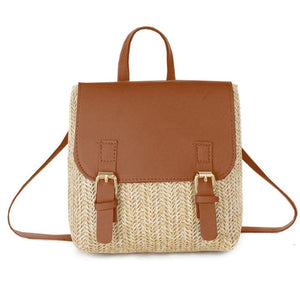 Women's Small Straw Backpack Vintage Casual Daypack Girls Shoulder Bag