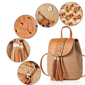 Summer Straw Woven Backpack For Women Teenager Ladies Shoulder Bags Tassel