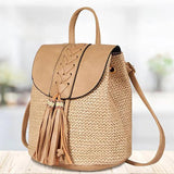 Summer Straw Woven Backpack For Women Teenager Ladies Shoulder Bags Tassel