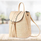 Summer Straw Woven Backpack For Women Teenager Ladies Shoulder Bags Tassel