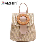 Woven Straw Women Shoulder Bag Beach Purse Backpack