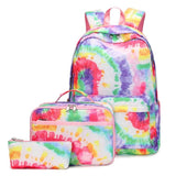 Nylon Tie Dye School Backpack w/ Lunch Tote Pencil Bag for Girls Boys