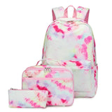 Nylon Tie Dye School Backpack w/ Lunch Tote Pencil Bag for Girls Boys