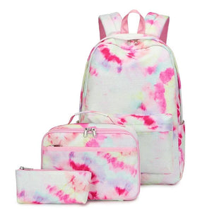 Nylon Tie Dye School Backpack w/ Lunch Tote Pencil Bag for Girls Boys