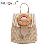 Straw Weave Bucket Backpack Summer Beach Women Female Belt Bucket