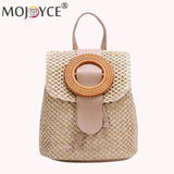 Straw Weave Bucket Backpack Summer Beach Women Female Belt Bucket