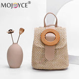Straw Weave Bucket Backpack Summer Beach Women Female Belt Bucket
