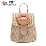 Straw Weave Bucket Backpack Summer Beach Female Daypack