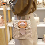 Straw Weave Bucket Backpack Summer Beach Female Daypack