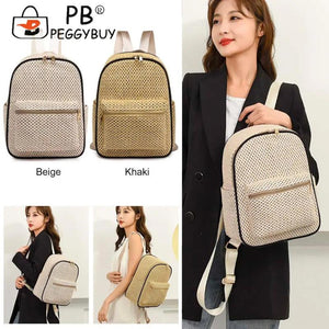 Woven Straw Beach Backpack Summer Boho Schoolbag for Women