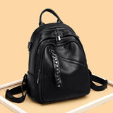 Solid Women PU Leather Backpack Bag Shoulder Travel Y26