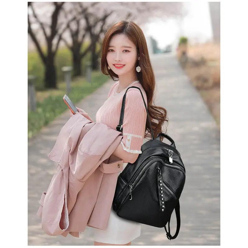 Solid Women PU Leather Backpack Bag Shoulder Travel Y26