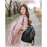Solid Women PU Leather Backpack Bag Shoulder Travel Y26