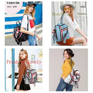 Women's Leather tassel Backpack Ribbon School Bags