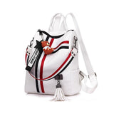 Women's Leather tassel Backpack Ribbon School Bags