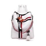 Women's Leather tassel Backpack Ribbon School Bags