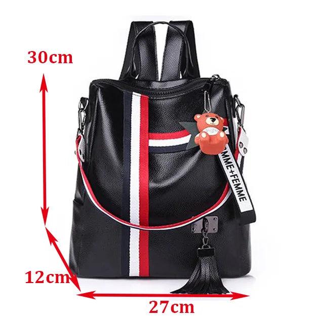 Women's Leather tassel Backpack Ribbon School Bags