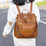 Retro Large Capacity Backpack Women PU Leather Rucksack