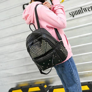 Anti Theft Backpack Rivet Studded School Bag for Women Travel Rucksack
