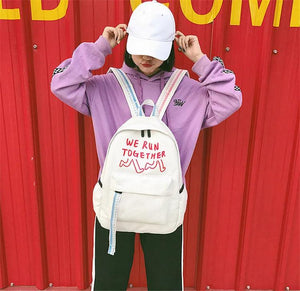 Canvas School Backpack for Women Girls Students Candy Color