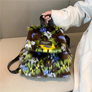 Fur Women's Backpack Hobos School Bag Versatile Travel Bag