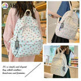 Floral Printed Bookbag Student Rucksack Nylon Daypack for Teenagers