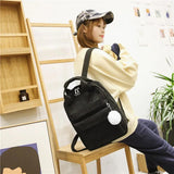 LENLEI Fur Ball Corduroy Backpack for Women Girls