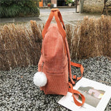 LENLEI Fur Ball Corduroy Backpack for Women Girls