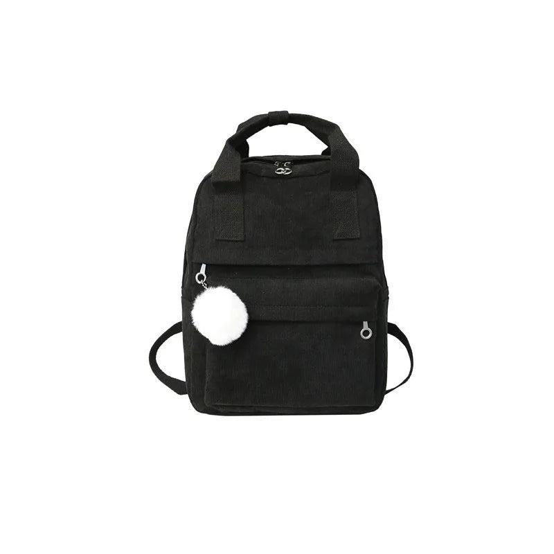 LENLEI Fur Ball Corduroy Backpack for Women Girls