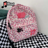 Harajuku Women Girl Pink Leopard Print Backpack Y2K Cartoon Casual