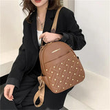 Women Soft Pu Leather Backpacks School Bag Retro Rivet Pocket Bag