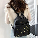 Women Soft Pu Leather Backpacks School Bag Retro Rivet Pocket Bag