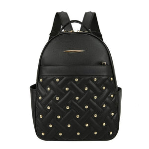 Women Soft Pu Leather Backpacks School Bag Retro Rivet Pocket Bag