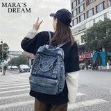 Mara's Dream Denim Women Backpack Retro Travel Bagpack Large Capacity