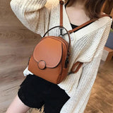 Women Zipper Mini Backpack Faux Leather Satchel Bag