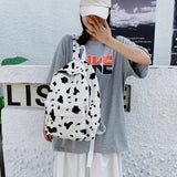 Canvas Student School Bag Cow Print Rucksack
