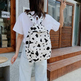 Canvas Student School Bag Cow Print Rucksack