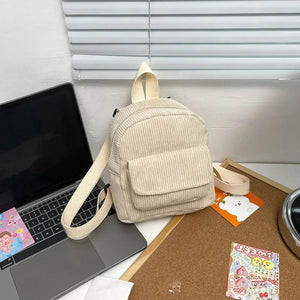 Corduroy Mini Backpack for Girls, Casual Schoolbag