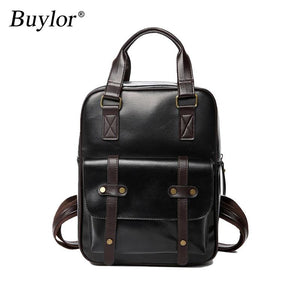 Buylor Large Capacity Backpack Women PU Leather Retro Travel Backpack