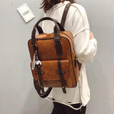 Buylor Large Capacity Backpack Women PU Leather Retro Travel Backpack