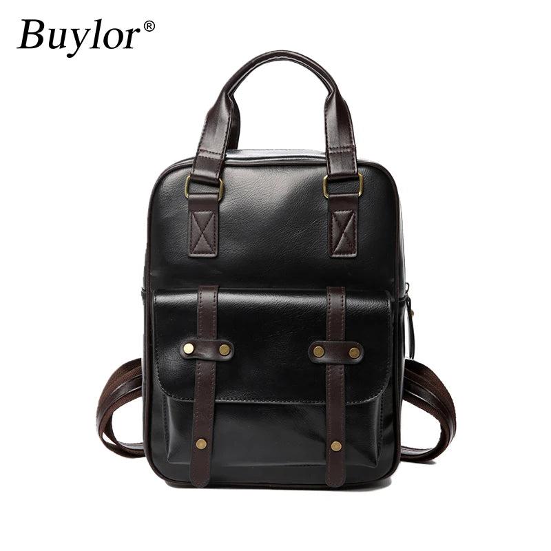 Buylor Large Capacity Backpack Women PU Leather Retro Travel Backpack