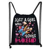 Makeup Print Drawstring Bag Cartoon Eye Shadow Lipstick Pattern Backpack