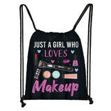 Makeup Print Drawstring Bag Cartoon Eye Shadow Lipstick Pattern Backpack