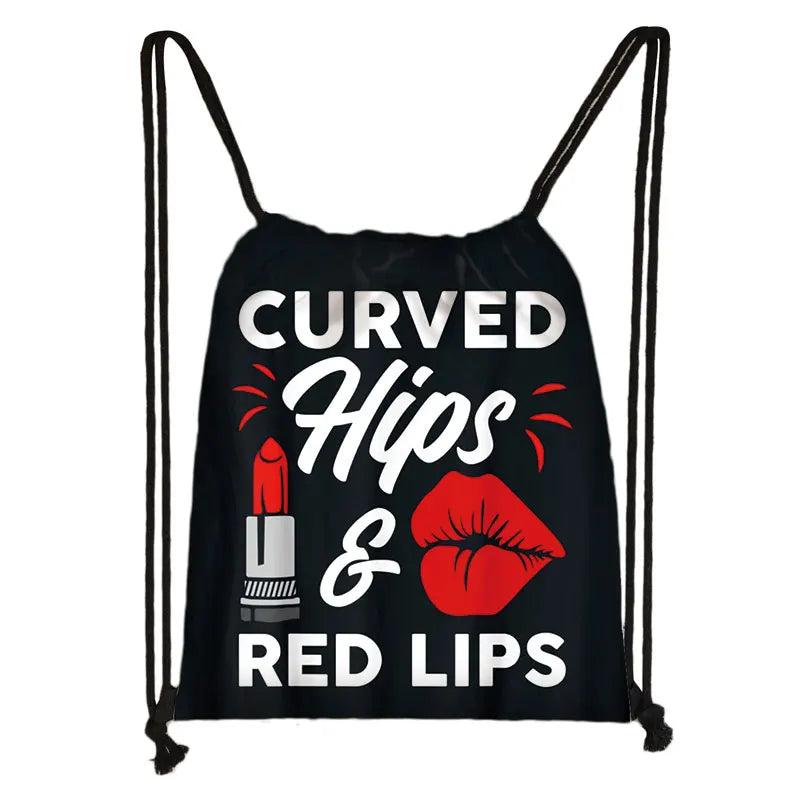 Makeup Print Drawstring Bag Cartoon Eye Shadow Lipstick Pattern Backpack