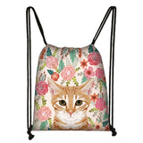 Flower Cat Dog Print Drawstring Bag Women Backpacks Multi-function Shoe Bag