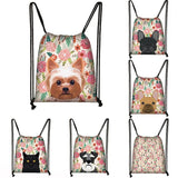 Flower Cat Dog Print Drawstring Bag Women Backpacks Multi-function Shoe Bag