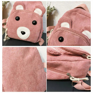 Corduroy Women Backpack, Girl Student Daypack, Mini Doll Small Bag