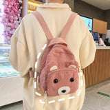 Corduroy Women Backpack, Girl Student Daypack, Mini Doll Small Bag