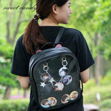 Summer Candy PU Transparent Cat Ear Backpack Flower Zip Women School Bag